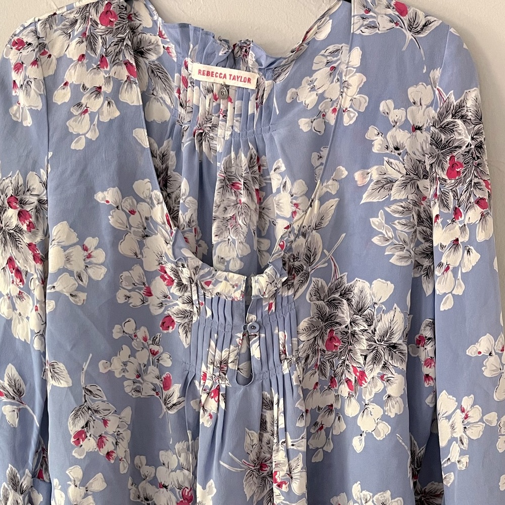 REBECCA TAYLOR FLORAL SILK BLOUSE 6 - Picture 3 of 3